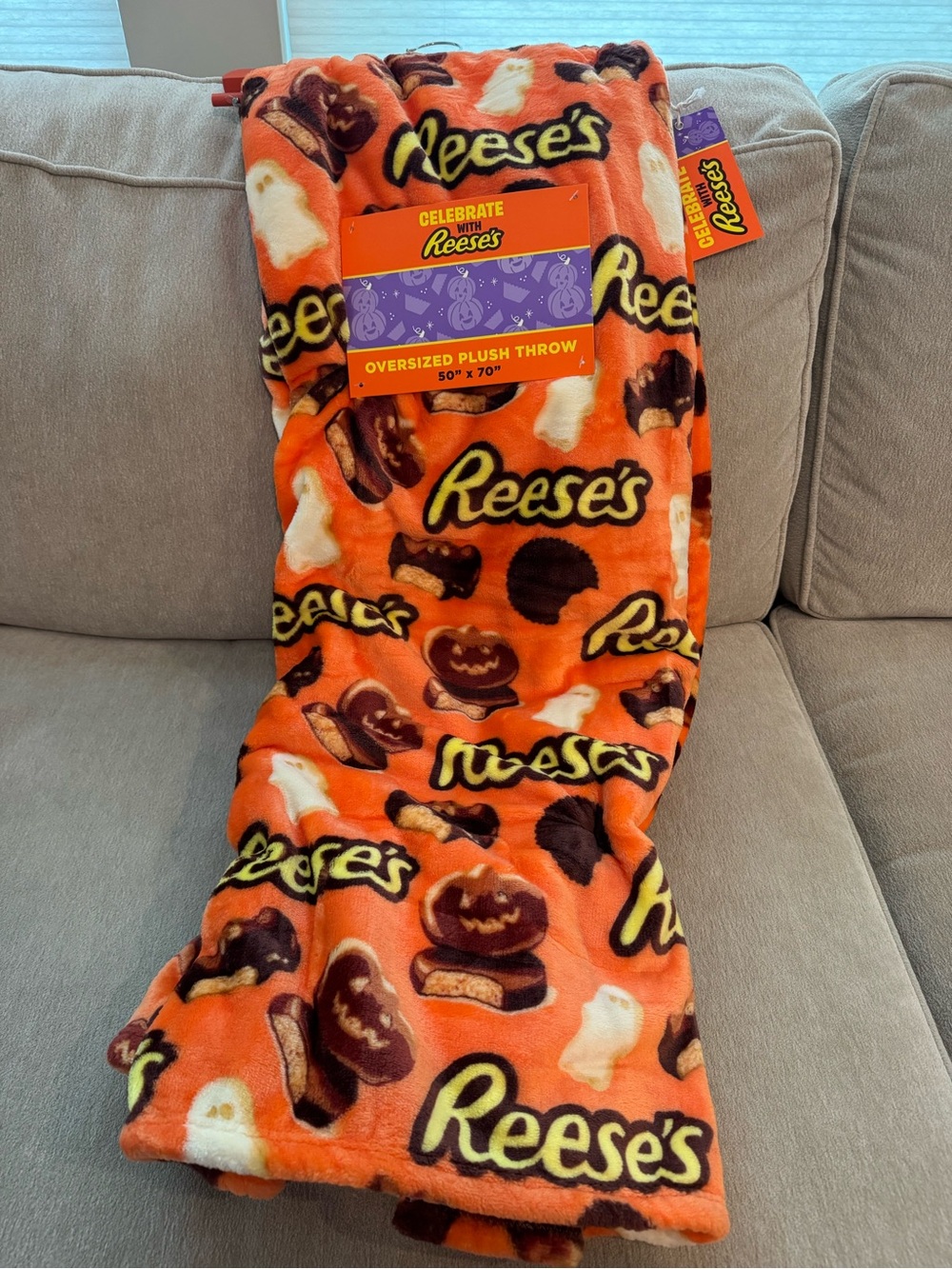 Reese's Halloween Oversized Plush Throw Blanket Orange Ghost Candy 60x70 NEW